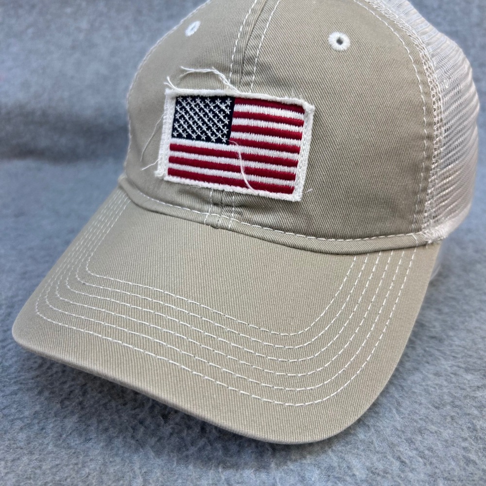 American Flag Patch Unisex Tan Unbranded Trucker Hat Distressed Patriotic OSFM